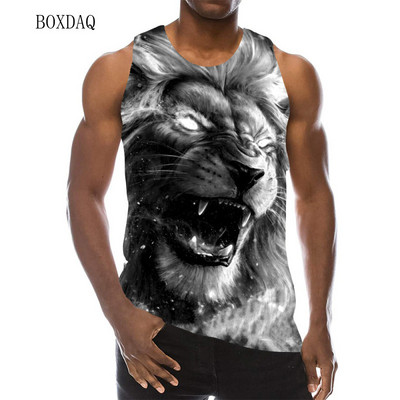 Modne majice s lavovima za muškarce bez rukava, 3D ulična odjeća s printom životinja, muški prsluk Harajuku, muška zvijer, ležerne majice bez rukava