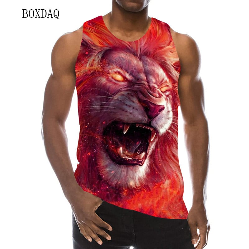 Modne majice s lavovima za muškarce bez rukava, 3D ulična odjeća s printom životinja, muški prsluk Harajuku, muška zvijer, ležerne majice bez rukava