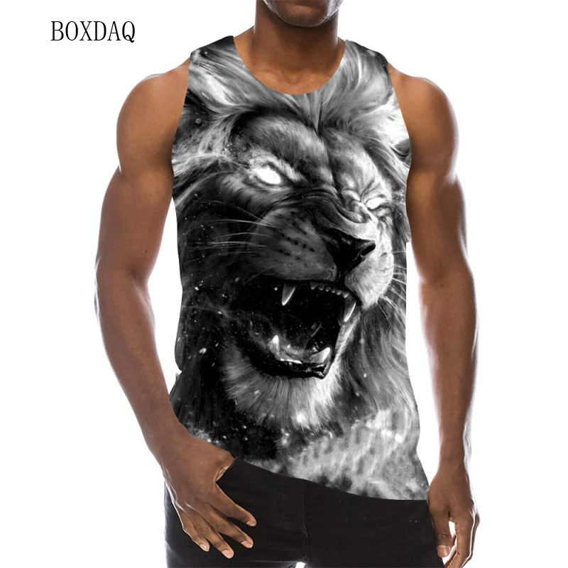 Modne majice s lavovima za muškarce bez rukava, 3D ulična odjeća s printom životinja, muški prsluk Harajuku, muška zvijer, ležerne majice bez rukava