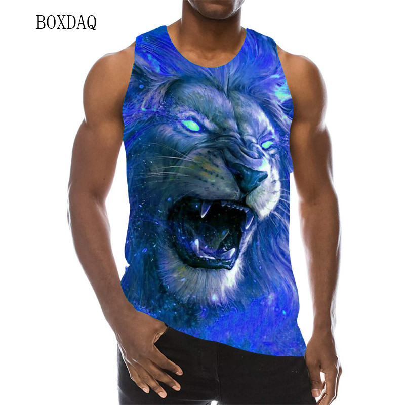 Modne majice s lavovima za muškarce bez rukava, 3D ulična odjeća s printom životinja, muški prsluk Harajuku, muška zvijer, ležerne majice bez rukava