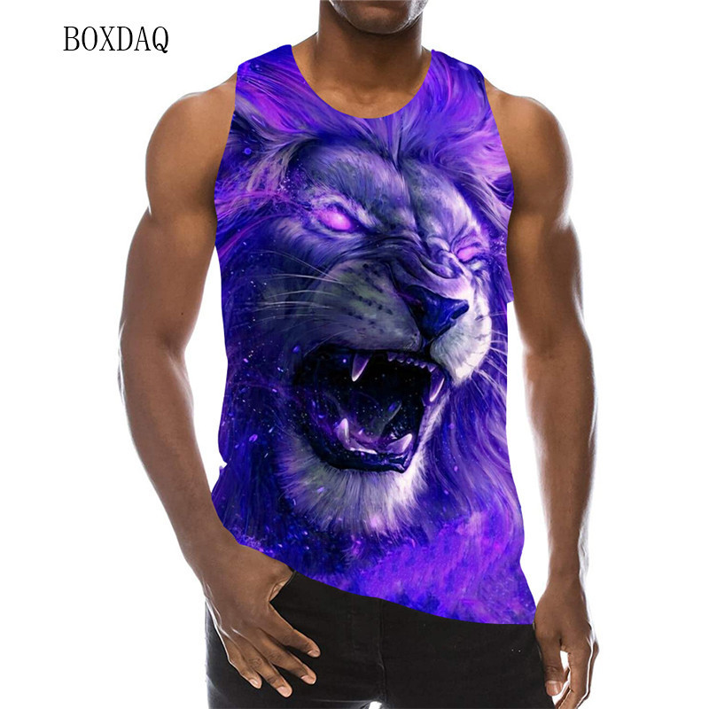 Modne majice s lavovima za muškarce bez rukava, 3D ulična odjeća s printom životinja, muški prsluk Harajuku, muška zvijer, ležerne majice bez rukava