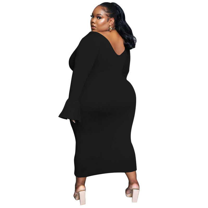 2023. gada lielizmēra sieviešu kleita, seksīga V kakla izgriezuma piedurknēm, vienkrāsainas, elastīgas ikdienas kleitas ballīšu klubam, gari kleitas bez muguras