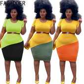 FAGADOER sieviešu vintage krāsu patchwork liela izmēra kleitas sievietēm 2022. gada eleganta bodycon kleita XL-4XL īsām piedurknēm OL stila kleita