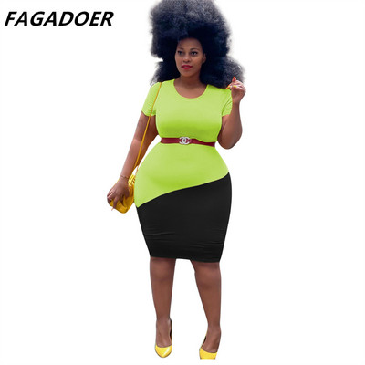 FAGADOER sieviešu vintage krāsu patchwork liela izmēra kleitas sievietēm 2022. gada eleganta bodycon kleita XL-4XL īsām piedurknēm OL stila kleita