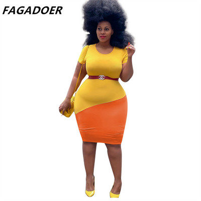 FAGADOER sieviešu vintage krāsu patchwork liela izmēra kleitas sievietēm 2022. gada eleganta bodycon kleita XL-4XL īsām piedurknēm OL stila kleita