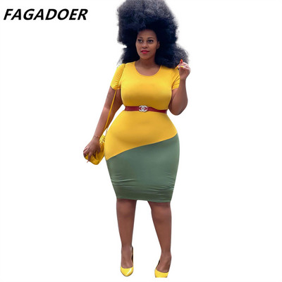 FAGADOER sieviešu vintage krāsu patchwork liela izmēra kleitas sievietēm 2022. gada eleganta bodycon kleita XL-4XL īsām piedurknēm OL stila kleita