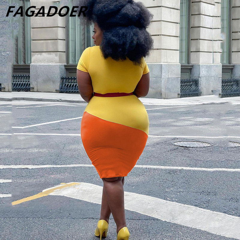 FAGADOER sieviešu vintage krāsu patchwork liela izmēra kleitas sievietēm 2022. gada eleganta bodycon kleita XL-4XL īsām piedurknēm OL stila kleita