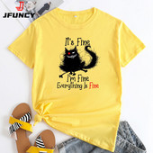 JFUNCY sieviešu T-krekls Liela izmēra sieviešu T-krekls Sieviešu T-krekls Sieviešu topi ar īsām piedurknēm 2022. gada modes karikatūra kaķu grafiskie T krekli