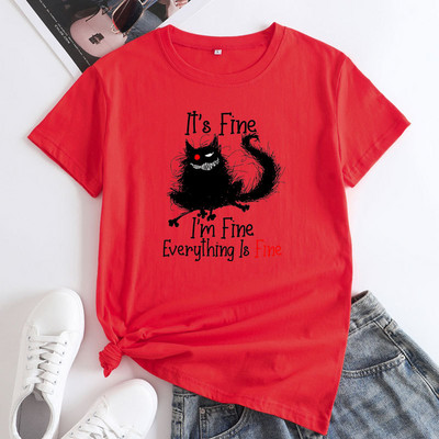 JFUNCY sieviešu T-krekls Liela izmēra sieviešu T-krekls Sieviešu T-krekls Sieviešu topi ar īsām piedurknēm 2022. gada modes karikatūra kaķu grafiskie T krekli