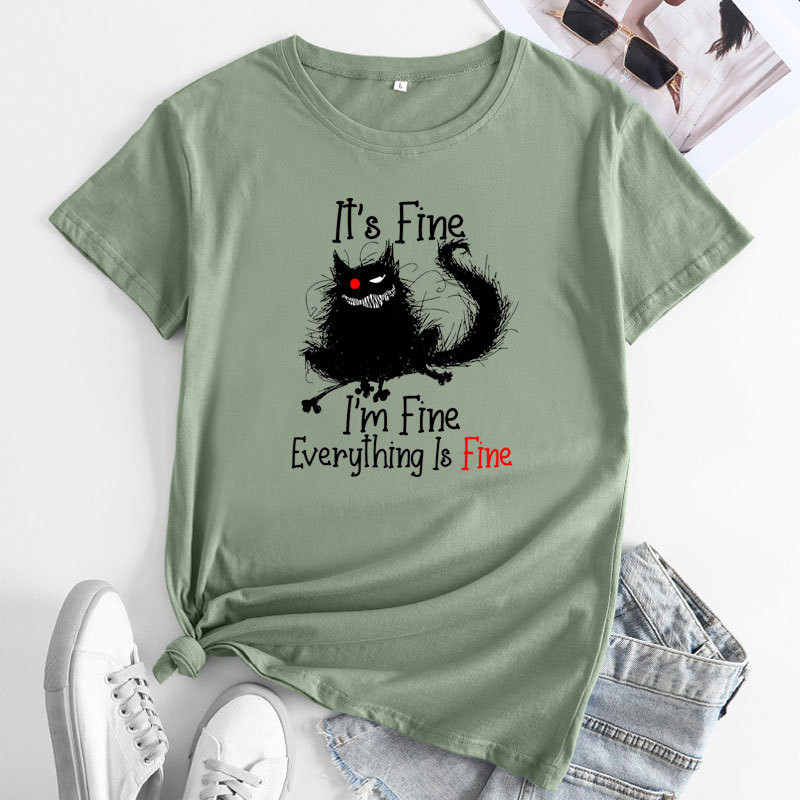 JFUNCY sieviešu T-krekls Liela izmēra sieviešu T-krekls Sieviešu T-krekls Sieviešu topi ar īsām piedurknēm 2022. gada modes karikatūra kaķu grafiskie T krekli