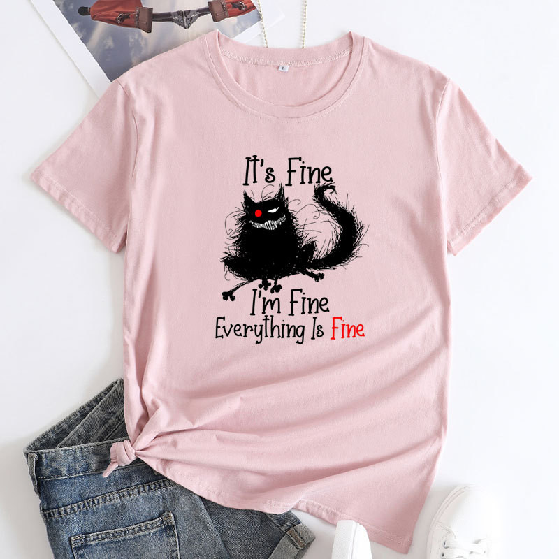 JFUNCY sieviešu T-krekls Liela izmēra sieviešu T-krekls Sieviešu T-krekls Sieviešu topi ar īsām piedurknēm 2022. gada modes karikatūra kaķu grafiskie T krekli