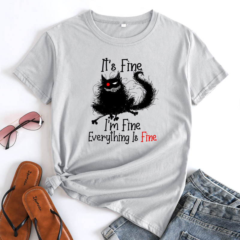 JFUNCY sieviešu T-krekls Liela izmēra sieviešu T-krekls Sieviešu T-krekls Sieviešu topi ar īsām piedurknēm 2022. gada modes karikatūra kaķu grafiskie T krekli