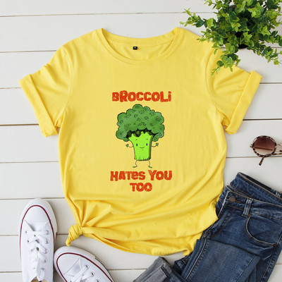 JFUNCY 5XL sieviešu vasaras T-krekls karikatūras brokoļu apdrukas T-krekli ar īsām piedurknēm sieviešu krekls 100% kokvilnas sieviešu topi