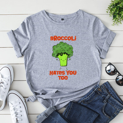 JFUNCY 5XL sieviešu vasaras T-krekls karikatūras brokoļu apdrukas T-krekli ar īsām piedurknēm sieviešu krekls 100% kokvilnas sieviešu topi