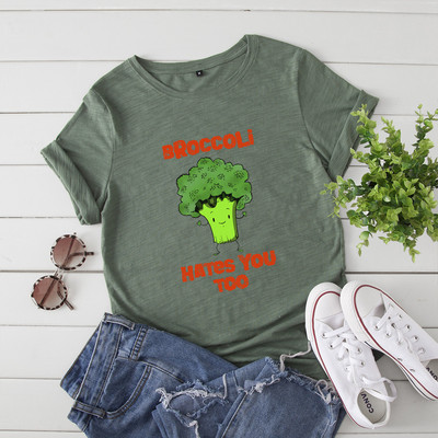 JFUNCY 5XL sieviešu vasaras T-krekls karikatūras brokoļu apdrukas T-krekli ar īsām piedurknēm sieviešu krekls 100% kokvilnas sieviešu topi