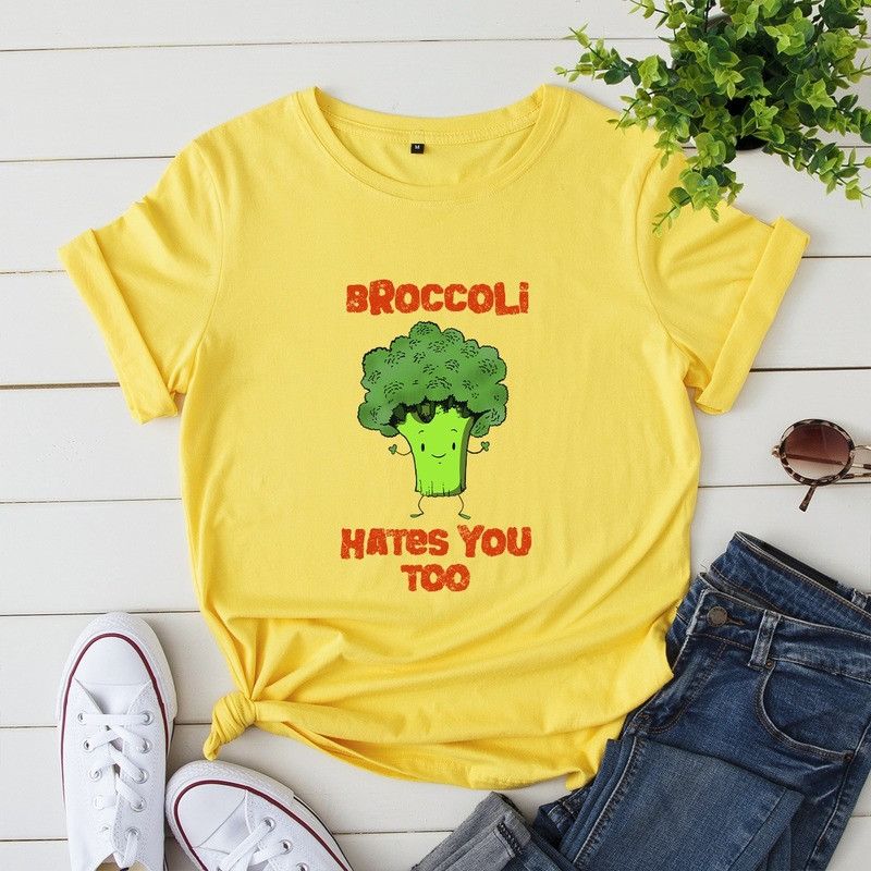 JFUNCY 5XL sieviešu vasaras T-krekls karikatūras brokoļu apdrukas T-krekli ar īsām piedurknēm sieviešu krekls 100% kokvilnas sieviešu topi