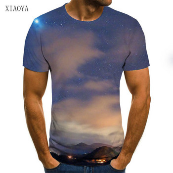Нова мъжка тениска 3D Starry Sky Pattern Printed Fashion Street O-образно деколте Топ Лято Homestay Leisure Camping Extra Large Men Shirt