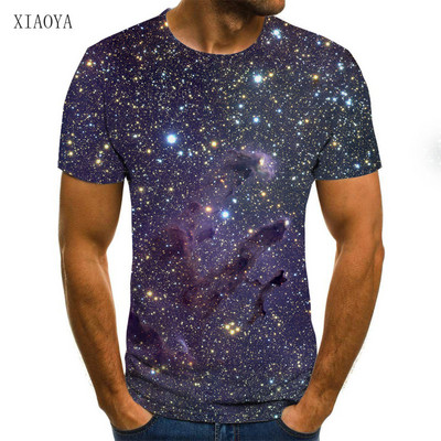 Nauji vyriški marškinėliai 3D žvaigždėto dangaus raštų spausdinimas, mados gatvė su kakleliu viršutinė dalis vasaros namuose Laisvalaikio stovyklavietėje Itin dideli vyriški marškinėliai
