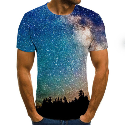 Νέο ανδρικό μπλουζάκι 3D Starry Sky Pattern Printing Fashion Street O-Neck Top Summer Homestay Leisure Camping Extra Large Ανδρικό πουκάμισο