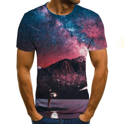 Νέο ανδρικό μπλουζάκι 3D Starry Sky Pattern Printing Fashion Street O-Neck Top Summer Homestay Leisure Camping Extra Large Ανδρικό πουκάμισο