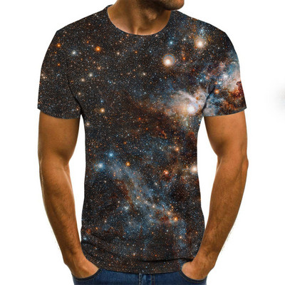 Νέο ανδρικό μπλουζάκι 3D Starry Sky Pattern Printing Fashion Street O-Neck Top Summer Homestay Leisure Camping Extra Large Ανδρικό πουκάμισο