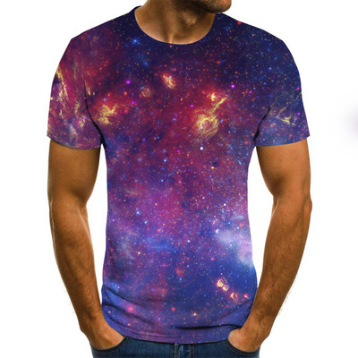 Νέο ανδρικό μπλουζάκι 3D Starry Sky Pattern Printing Fashion Street O-Neck Top Summer Homestay Leisure Camping Extra Large Ανδρικό πουκάμισο