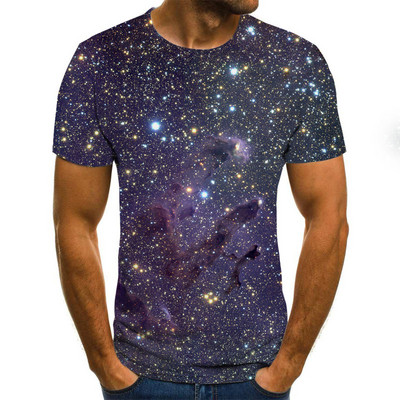 Νέο ανδρικό μπλουζάκι 3D Starry Sky Pattern Printing Fashion Street O-Neck Top Summer Homestay Leisure Camping Extra Large Ανδρικό πουκάμισο