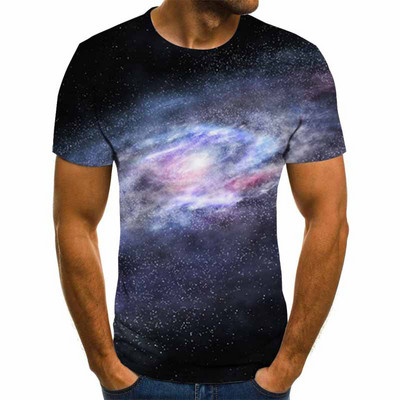 Νέο ανδρικό μπλουζάκι 3D Starry Sky Pattern Printing Fashion Street O-Neck Top Summer Homestay Leisure Camping Extra Large Ανδρικό πουκάμισο