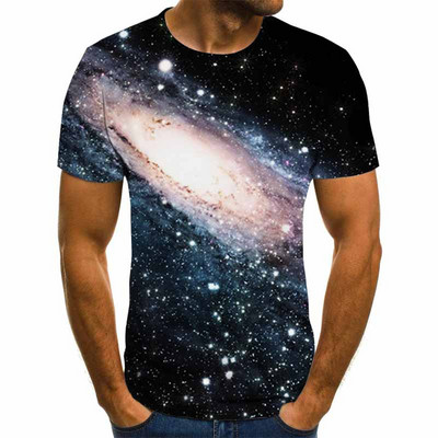 Νέο ανδρικό μπλουζάκι 3D Starry Sky Pattern Printing Fashion Street O-Neck Top Summer Homestay Leisure Camping Extra Large Ανδρικό πουκάμισο