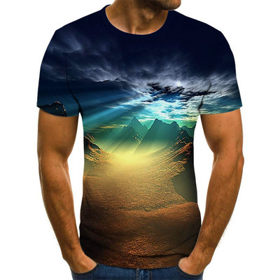 Νέο ανδρικό μπλουζάκι 3D Starry Sky Pattern Printing Fashion Street O-Neck Top Summer Homestay Leisure Camping Extra Large Ανδρικό πουκάμισο