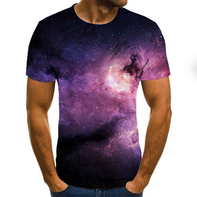 Νέο ανδρικό μπλουζάκι 3D Starry Sky Pattern Printing Fashion Street O-Neck Top Summer Homestay Leisure Camping Extra Large Ανδρικό πουκάμισο