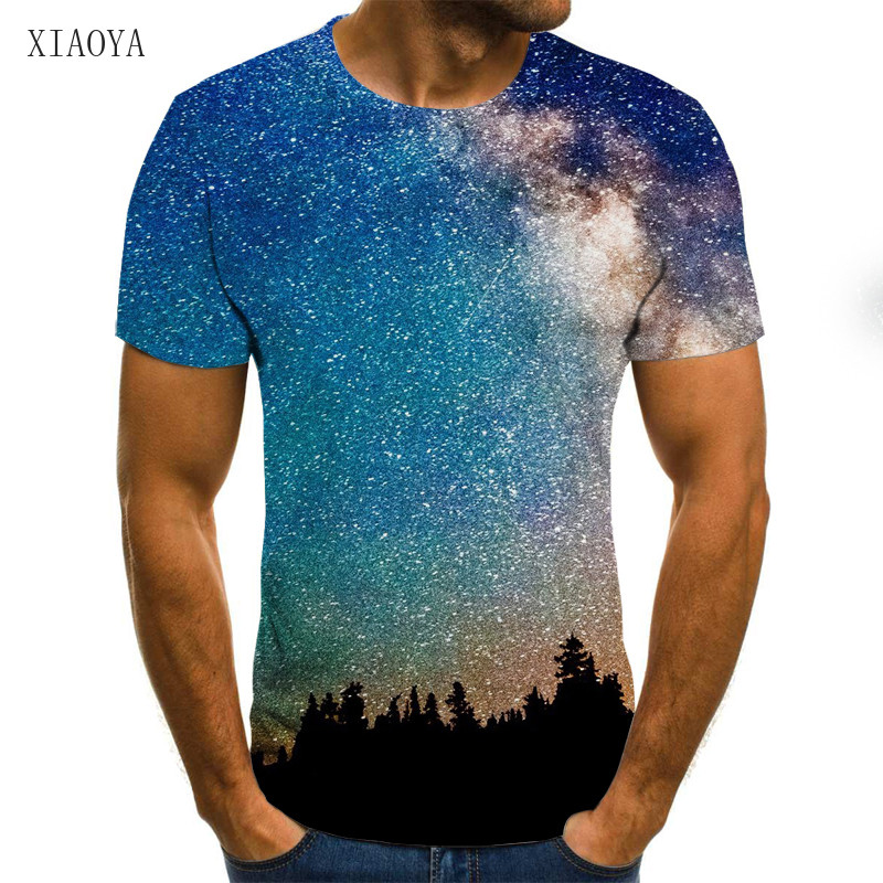 Νέο ανδρικό μπλουζάκι 3D Starry Sky Pattern Printing Fashion Street O-Neck Top Summer Homestay Leisure Camping Extra Large Ανδρικό πουκάμισο