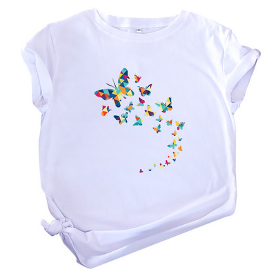 JFUNCY Γυναικείο μπλουζάκι μπλουζάκι 100% βαμβακερό κοντό μανίκι casual γυναικείο μπλουζάκι με στάμπα πεταλούδας Γυναικείο καλοκαιρινό φαρδύ μπλουζάκι