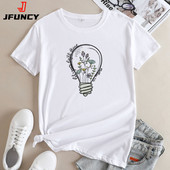 Tricou supradimensionat JFUNCY Tricou de vară pentru femei Topuri din bumbac pentru femei Tricou cu mânecă scurtă Tricou grafic pentru femei