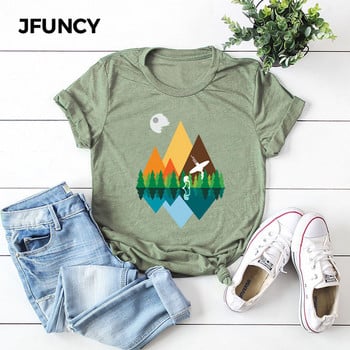 JFUNCY 100% βαμβακερό καλοκαιρινό μπλουζάκι Mountain με στάμπα γυναικείο μπλουζάκι κοντό μανίκι Γυναικείο μπλουζάκι γυναικείο φαρδύ μπλουζάκι