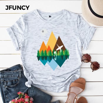 JFUNCY 100% βαμβακερό καλοκαιρινό μπλουζάκι Mountain με στάμπα γυναικείο μπλουζάκι κοντό μανίκι Γυναικείο μπλουζάκι γυναικείο φαρδύ μπλουζάκι