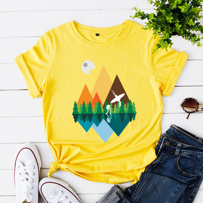 JFUNCY 100% βαμβακερό καλοκαιρινό μπλουζάκι Mountain με στάμπα γυναικείο μπλουζάκι κοντό μανίκι Γυναικείο μπλουζάκι γυναικείο φαρδύ μπλουζάκι