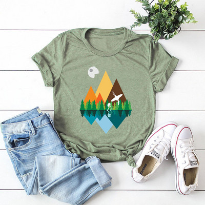 JFUNCY 100% βαμβακερό καλοκαιρινό μπλουζάκι Mountain με στάμπα γυναικείο μπλουζάκι κοντό μανίκι Γυναικείο μπλουζάκι γυναικείο φαρδύ μπλουζάκι