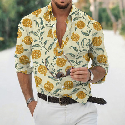 Nyári luxus hawaii virágos ingek férfiaknak 3d nyomott tengerparti ünnep hosszú ujjú túlméretezett felsők pólók ing Férfi Tropical Camisa