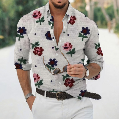 Nyári luxus hawaii virágos ingek férfiaknak 3d nyomott tengerparti ünnep hosszú ujjú túlméretezett felsők pólók ing Férfi Tropical Camisa