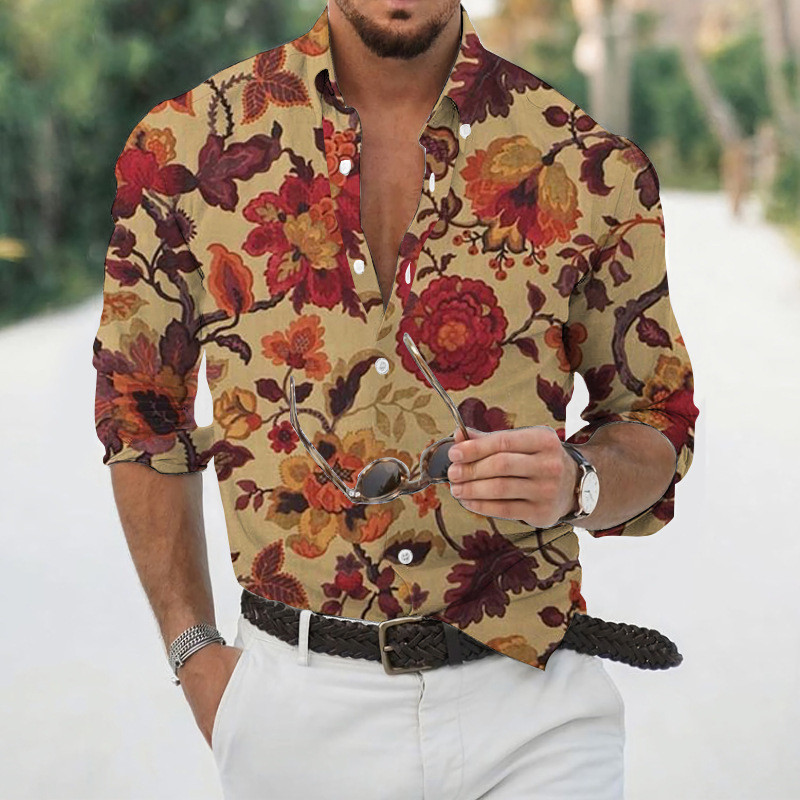 Nyári luxus hawaii virágos ingek férfiaknak 3d nyomott tengerparti ünnep hosszú ujjú túlméretezett felsők pólók ing Férfi Tropical Camisa