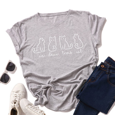 Tricou de vară JFUNCY Tricou din bumbac pentru femei Tricou cu mânecă scurtă cu imprimeu cu pisici încântătoare Topuri pentru femeie Tricouri pentru femei