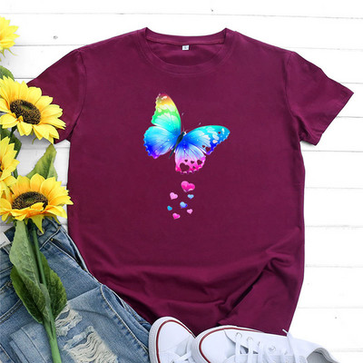 JFUNCY Pillangómintás póló Női felső póló Nyári női ruhák divat női rövid ujjú pamut póló