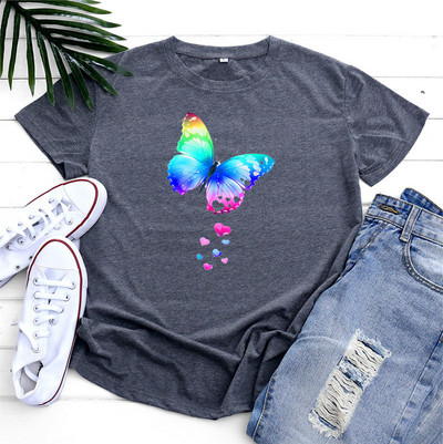 JFUNCY Pillangómintás póló Női felső póló Nyári női ruhák divat női rövid ujjú pamut póló