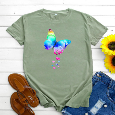 JFUNCY Pillangómintás póló Női felső póló Nyári női ruhák divat női rövid ujjú pamut póló