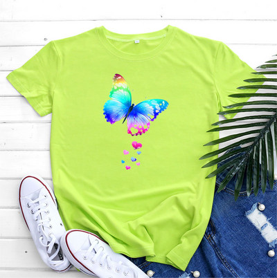 JFUNCY Pillangómintás póló Női felső póló Nyári női ruhák divat női rövid ujjú pamut póló