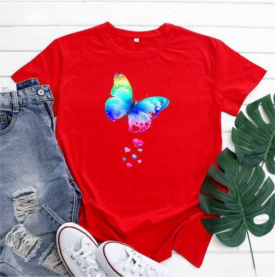 JFUNCY Pillangómintás póló Női felső póló Nyári női ruhák divat női rövid ujjú pamut póló