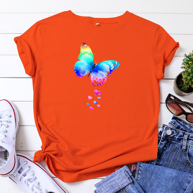 JFUNCY Pillangómintás póló Női felső póló Nyári női ruhák divat női rövid ujjú pamut póló
