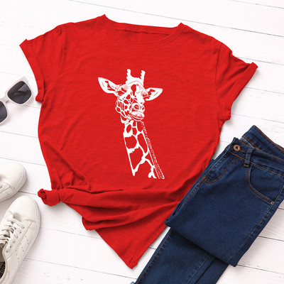 Tricou pentru femei JFUNCY Tricou cu imprimeu de girafe noi Tricou pentru femeie cu mânecă scurtă din bumbac Topuri Tricou de vară pentru femei