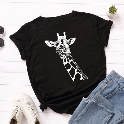 Tricou pentru femei JFUNCY Tricou cu imprimeu de girafe noi Tricou pentru femeie cu mânecă scurtă din bumbac Topuri Tricou de vară pentru femei